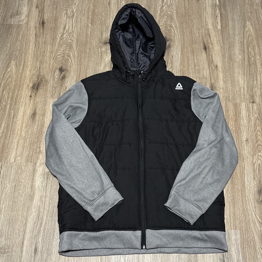 Reebok Mens ARC Training Athletic Jacket/Coat w/ Hood, XL, Black/Grey